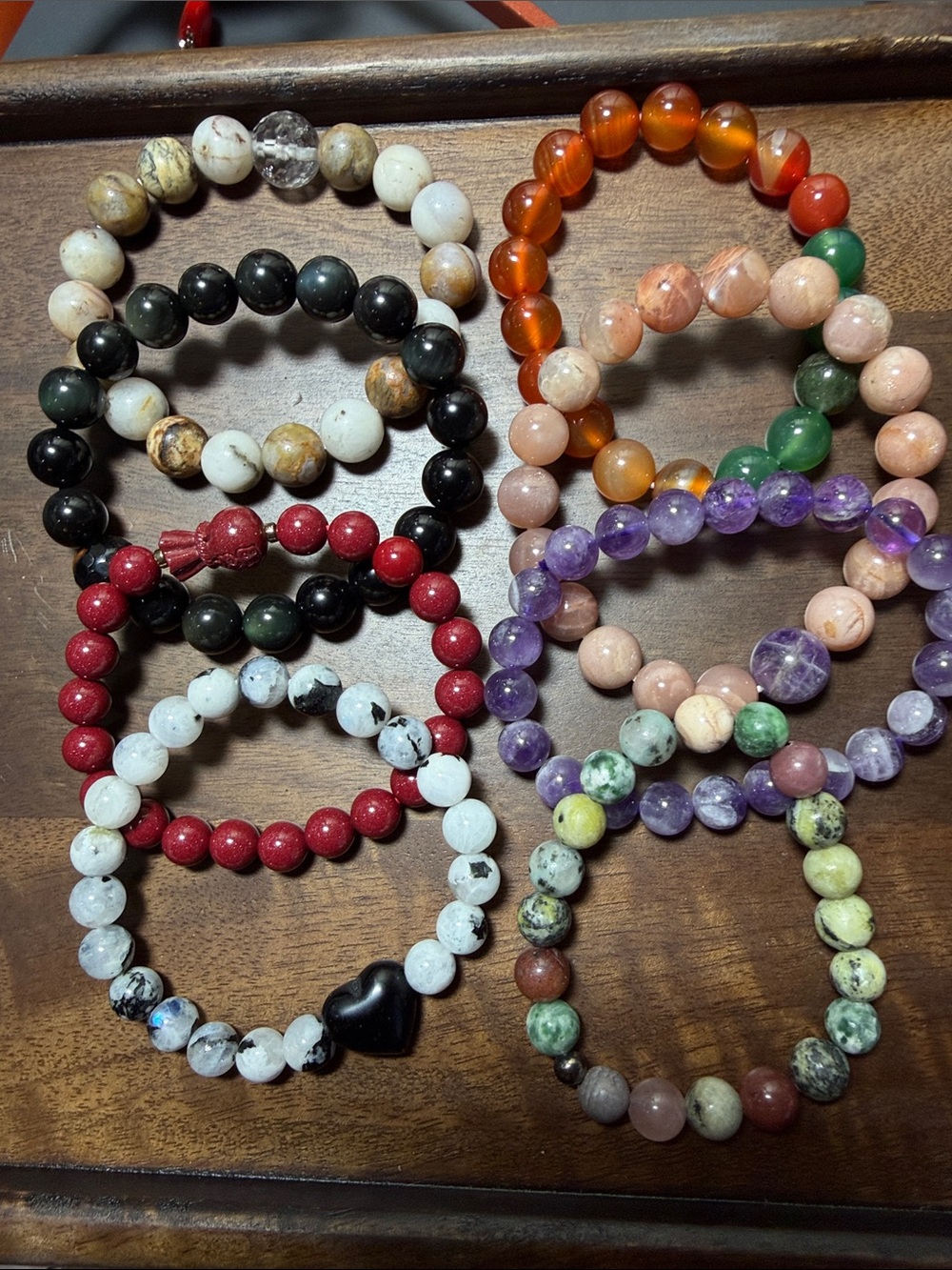 Natural Gemstone Beaded Stretch Bracelet - Multi Color lot of 8